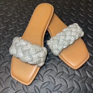 Silver Braided Rhinestone Women's Slide Sandals (Size 10M)